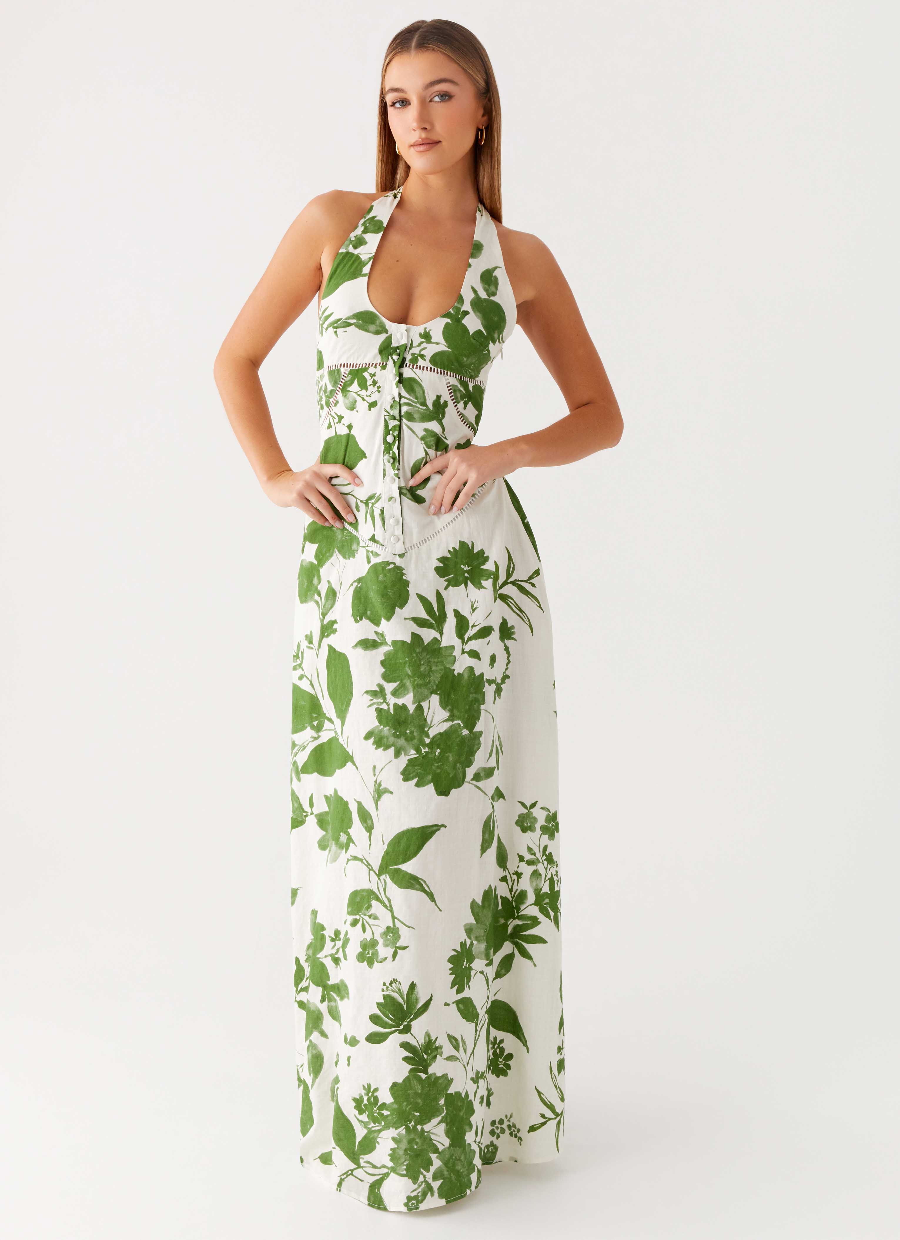 Ember Valley Cotton Maxi Dress - Verdant Bloom