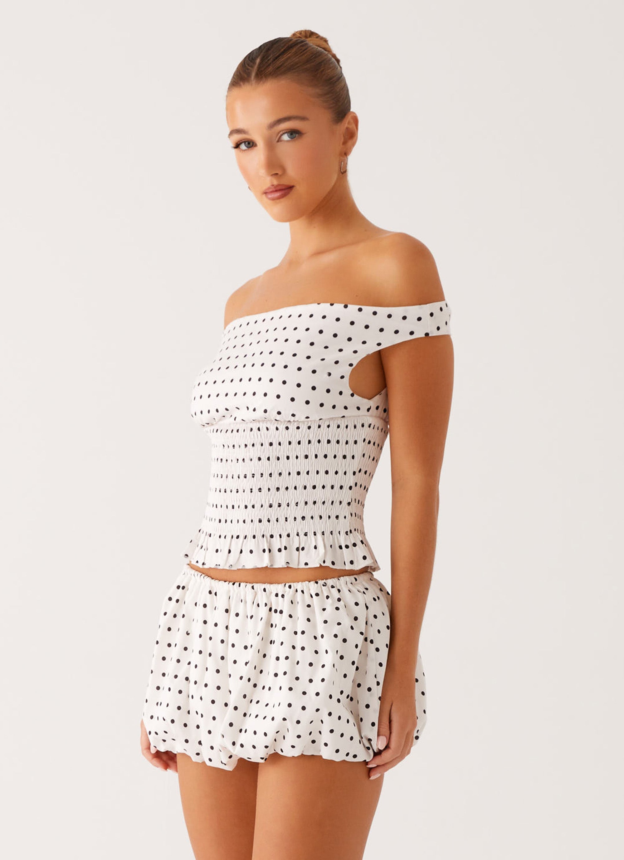 Heather Mini Skort - White Black Polka Dot