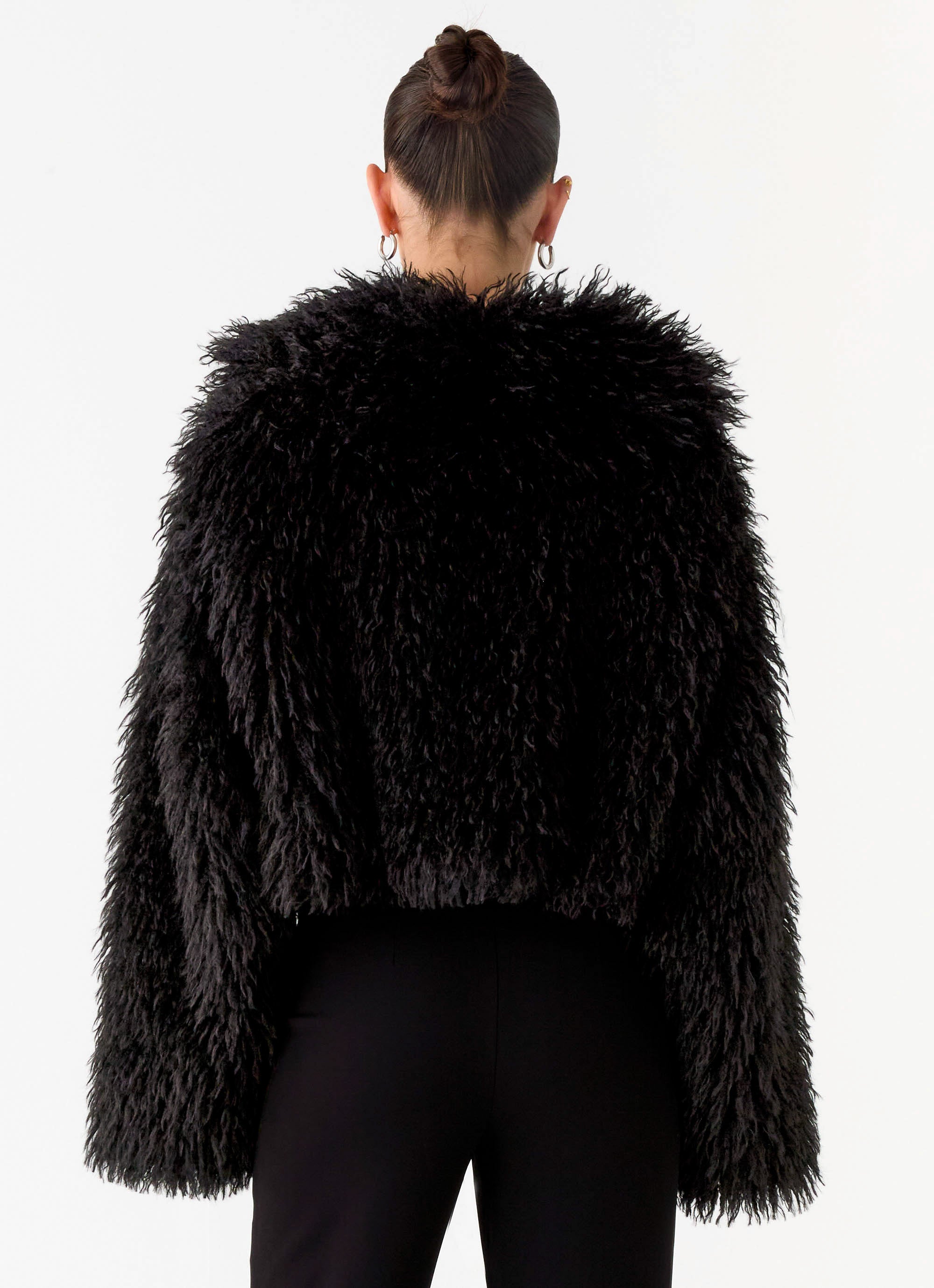 Virginia Cropped Faux Fur Jacket - Black